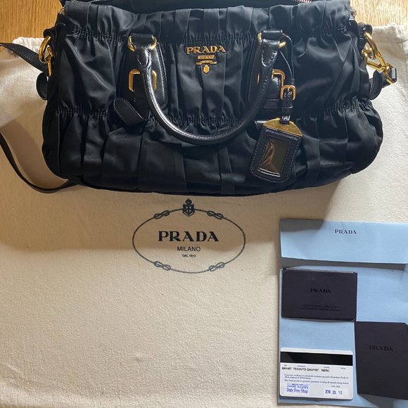 Prada Black Tessuto Gauffre Nylon Ruched bag - Picture 7 of 7